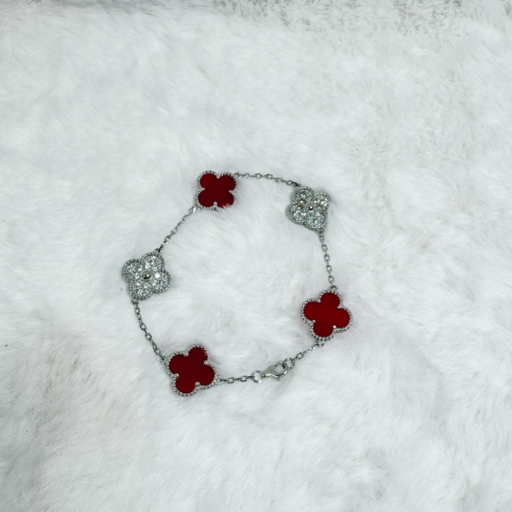 Elegant Red and Silver Floral Bracelet